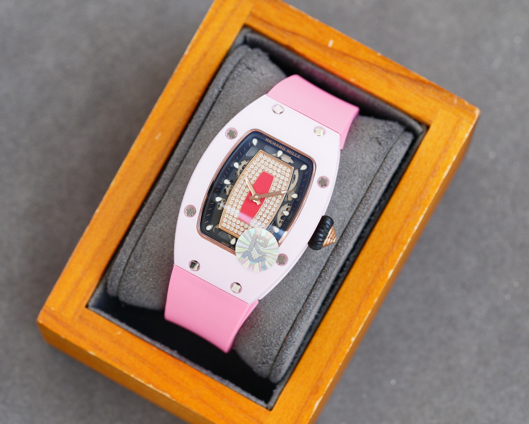 RM 07-01 Pink Ceramic Red Lips Women's Watch