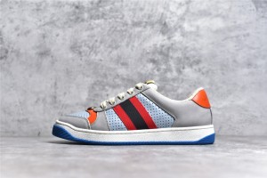 Gucci Screener 系列做旧脏脏鞋，灰蓝橙拼色款